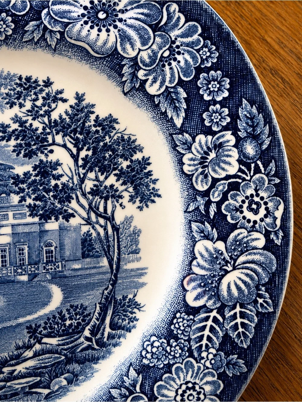 Vintage Liberty Blue Monticello Staffordshire Ironstone Dessert Plates Set of 6